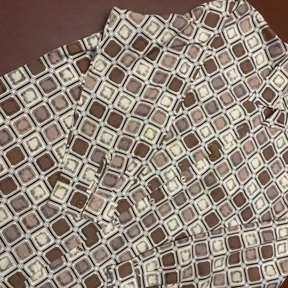 SilkLand Brown 100% silk and Cream Patterned Blouse - Picture 4 of 4